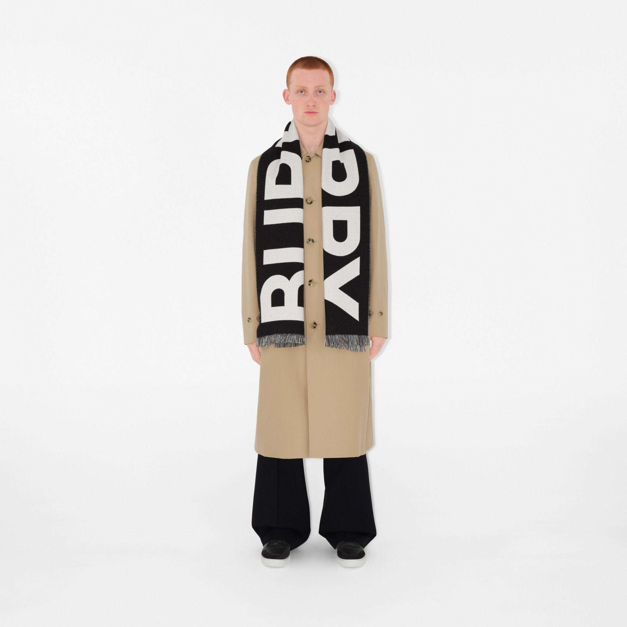 Khăn Burberry Logo Wool Scarf 'Black' 80542141 - Ảnh 4