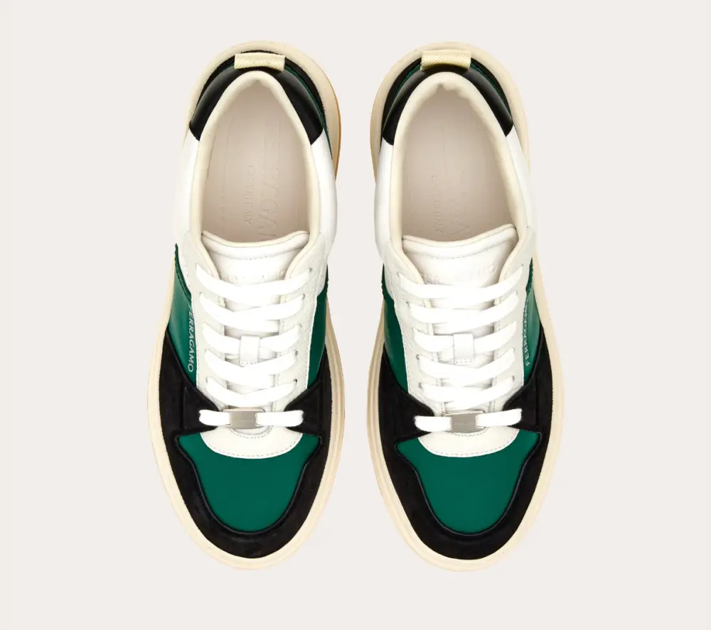 Giày Salvatore Ferragamo Suede Patch Skate ‘Black Green’ 022376-769706 - Ảnh 3