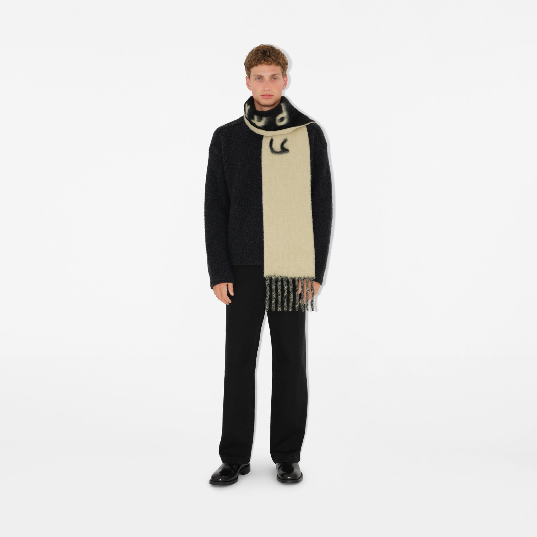 Khăn Burberry Reversible Logo Alpaca Wool Blend Scarf 'Candle' 80972131 - Ảnh 5
