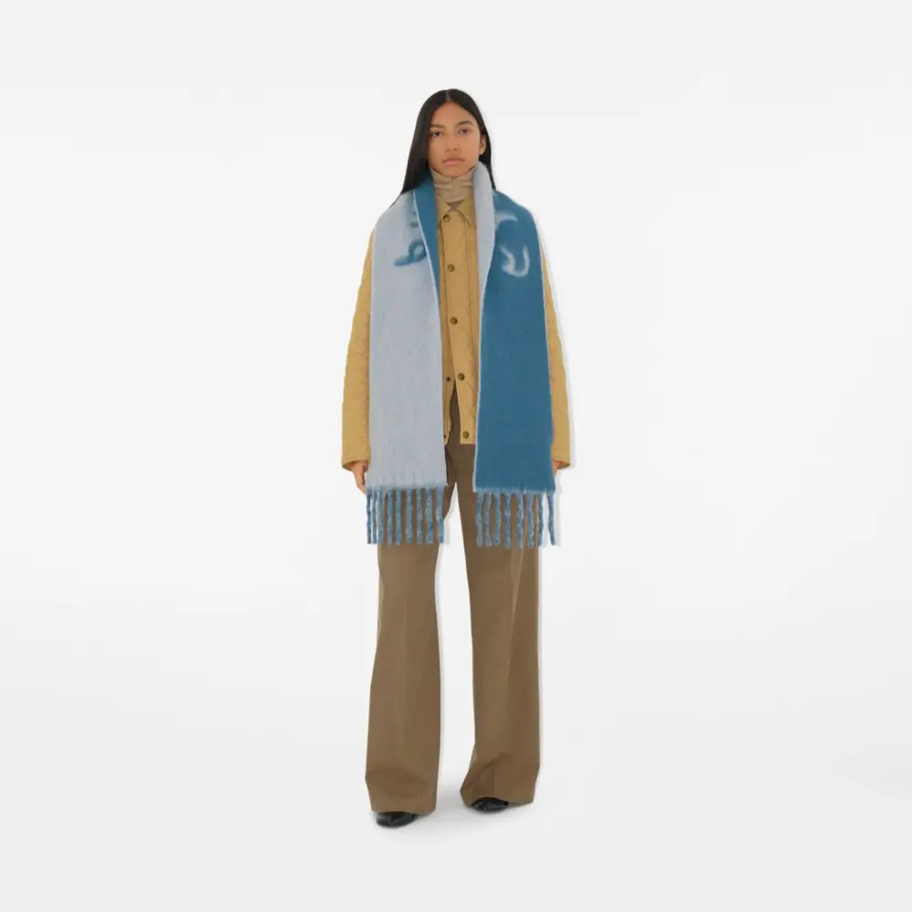 Khăn Burberry Reversible Logo Alpaca Wool Blend Scarf 'Blue' 80972171 - Ảnh 3