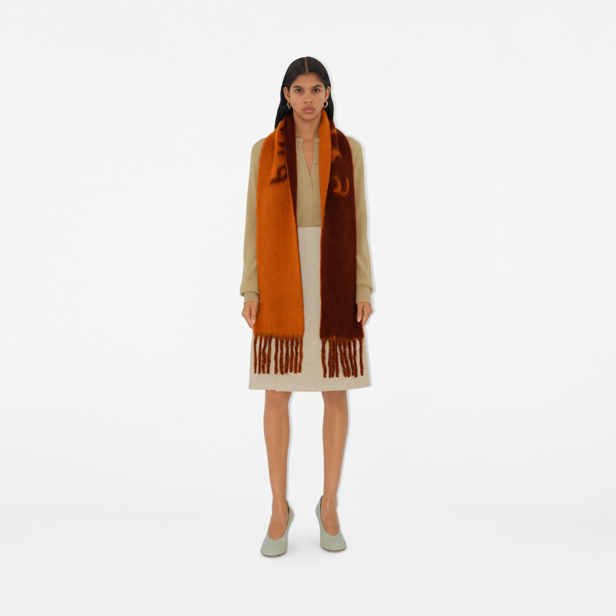 Khăn Burberry Reversible Logo Alpaca Wool Blend Scarf 'Ginger' 80972151 - Ảnh 3