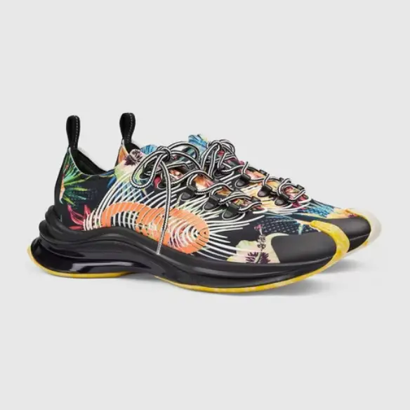 Alternative view of Giày Gucci Run Floral Sneaker ‘Mutil Black’ 698547-UZJ10-8560