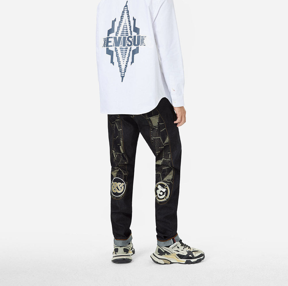 Quần Evisu Patchwork Daicock Insert And Wheel Of Wisdom ‘Blue’ 2EAHTM4JE113217DN - Ảnh 3
