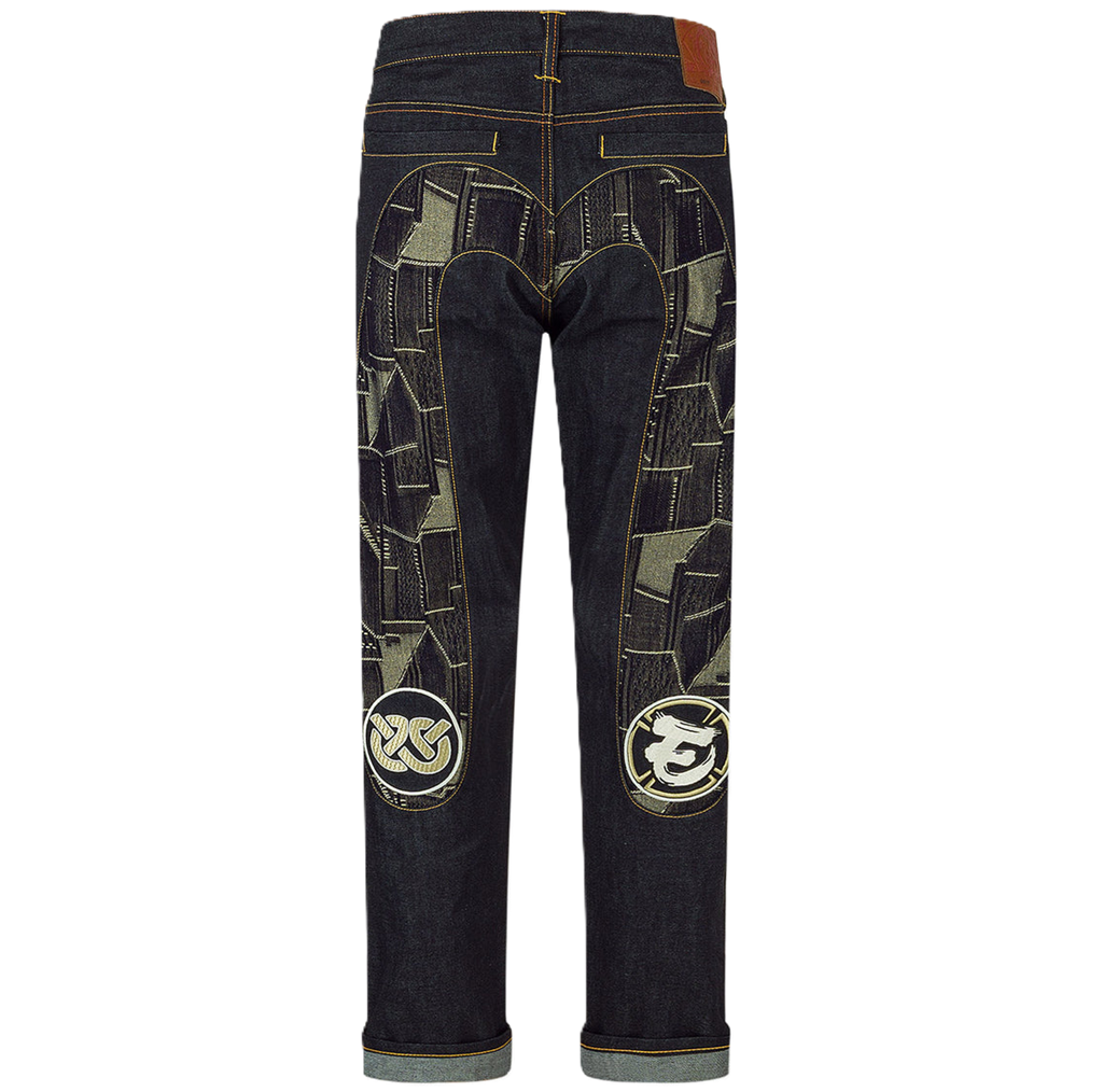 Quần Evisu Patchwork Daicock Insert And Wheel Of Wisdom ‘Blue’ 2EAHTM4JE113217DN