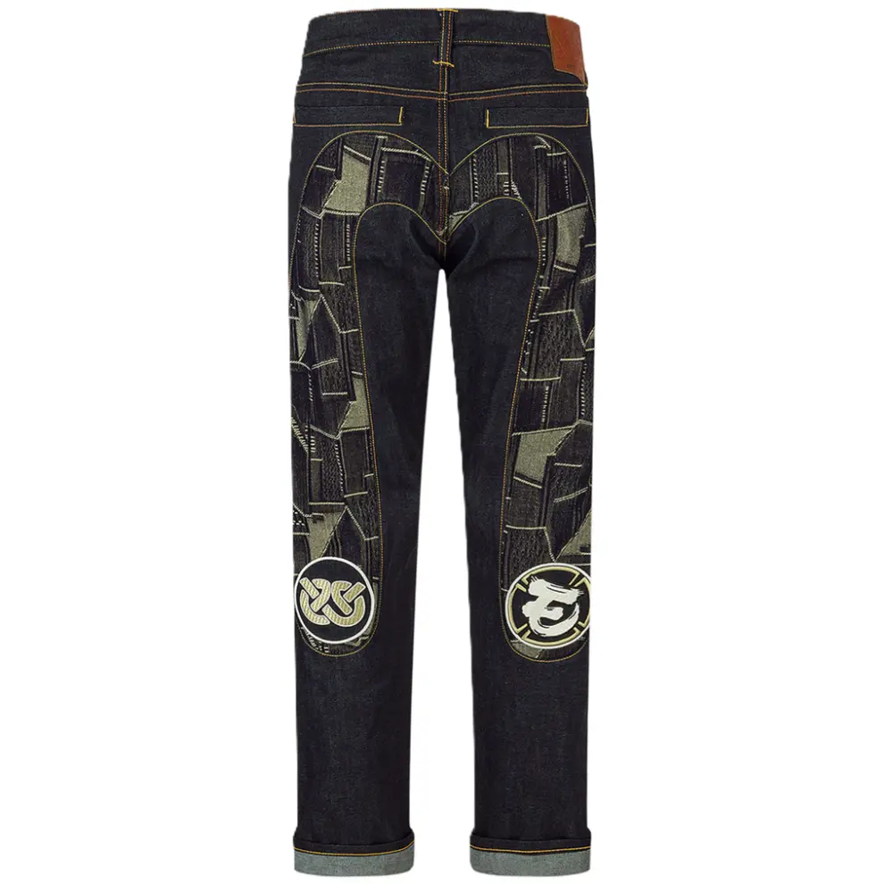 Quần Evisu Patchwork Daicock Insert And Wheel Of Wisdom ‘Blue’ 2EAHTM4JE113217DN