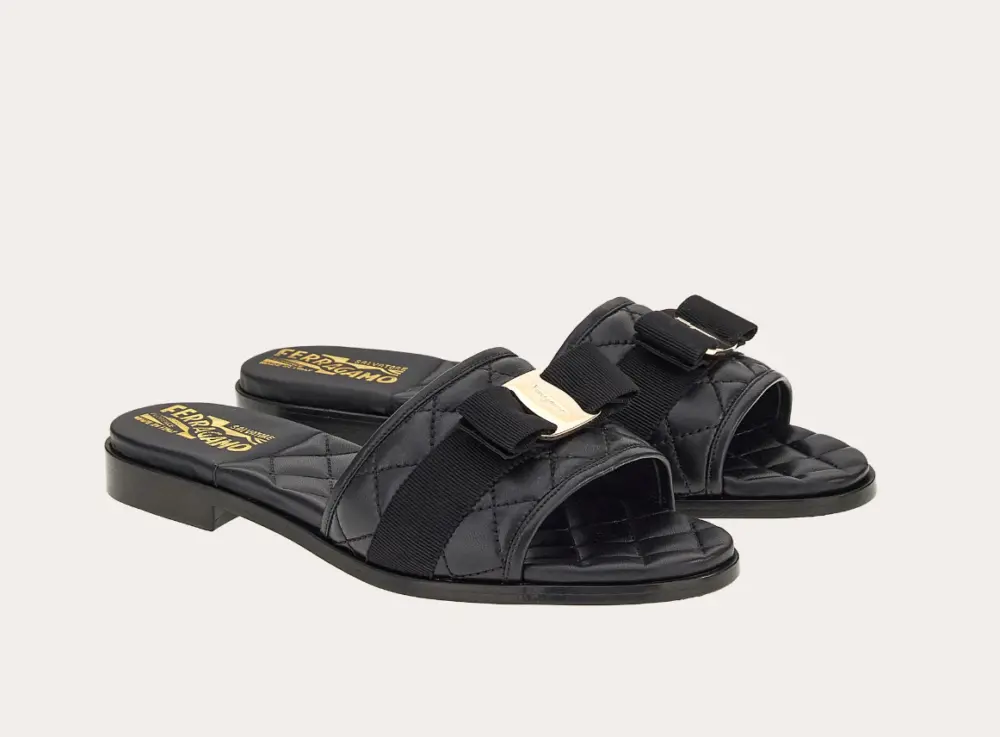 Dép Salvatore Ferragamo Quilted Slide Vara Bow ‘Black’ 01D474-753739 - Ảnh 4