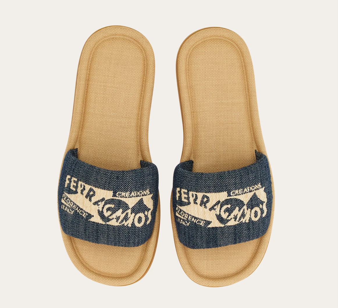 Dép Salvatore Ferragamo Denim Slide With Logo ‘Denim’ 01I539-773735 - Ảnh 3