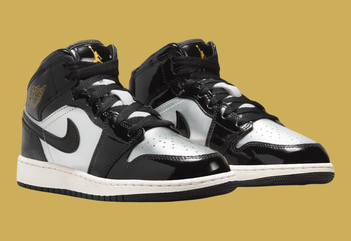Giày Nike Air Jordan 1 Mid SE GS ‘Black Metallic Silver’ FZ3938-001 - Ảnh 4
