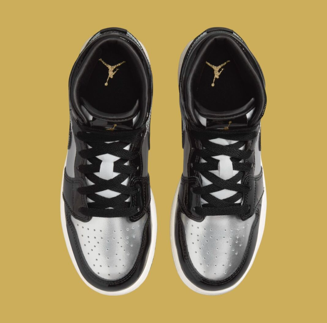 Giày Nike Air Jordan 1 Mid SE GS ‘Black Metallic Silver’ FZ3938-001 - Ảnh 3