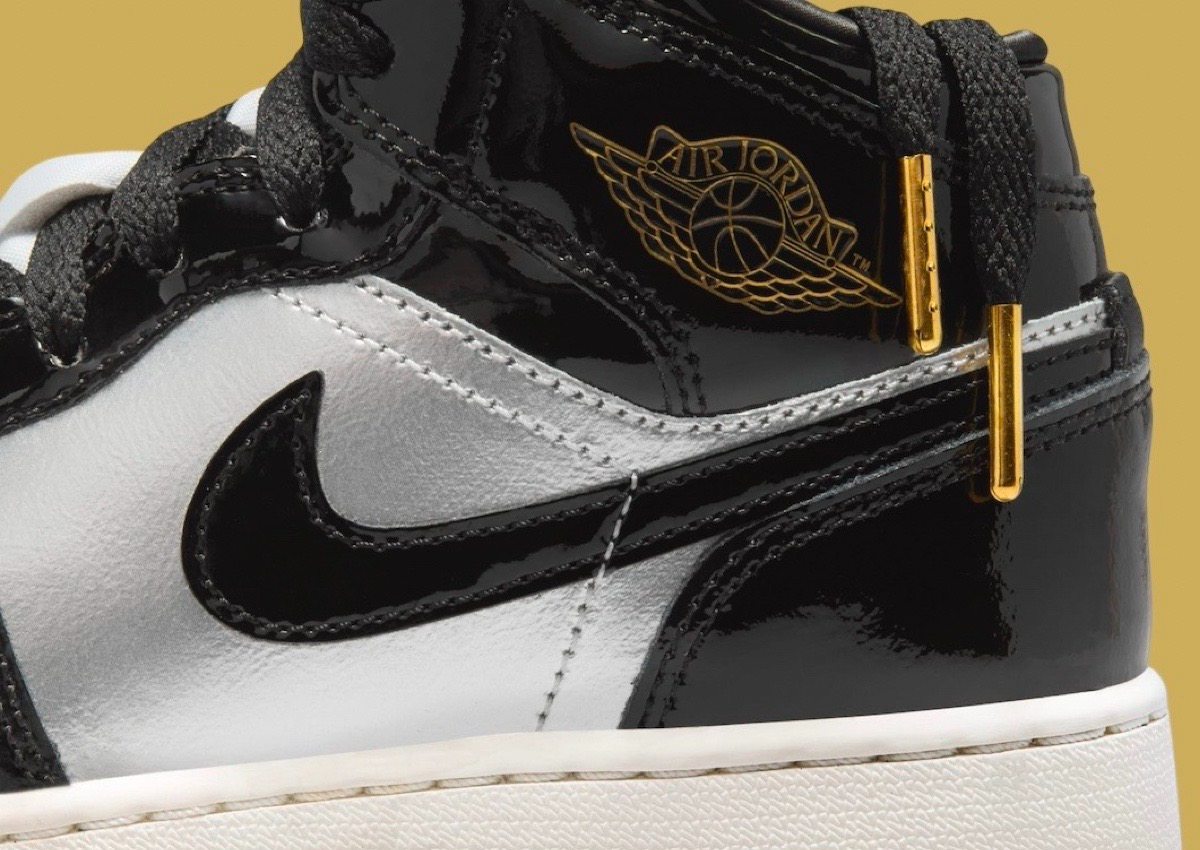 Giày Nike Air Jordan 1 Mid SE GS ‘Black Metallic Silver’ FZ3938-001 - Ảnh 5