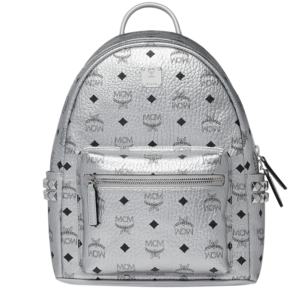 Balo MCM Stark Side Studs Backpack In Visetos ‘Silver’ MMK9SVE43SB001