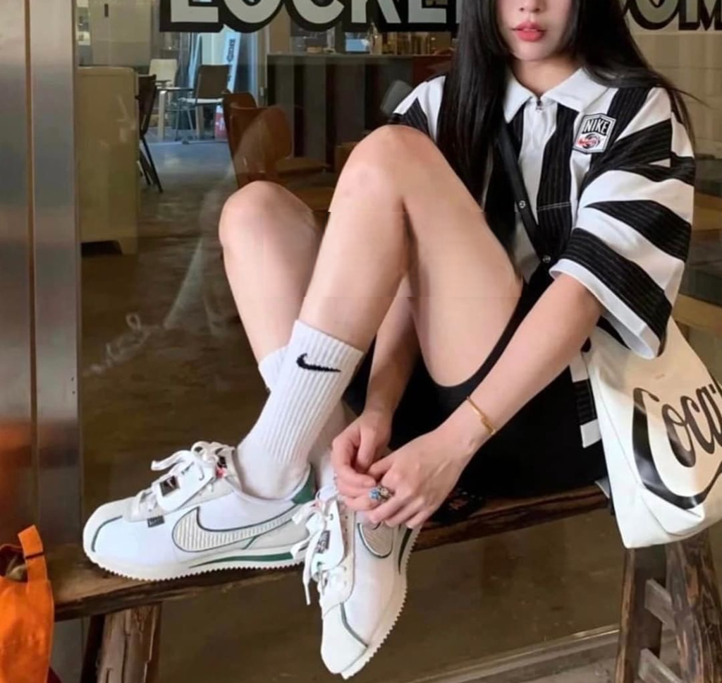 Giày Nike Cortez ‘White Green Light Bone’ FQ0259-110 - Ảnh 3