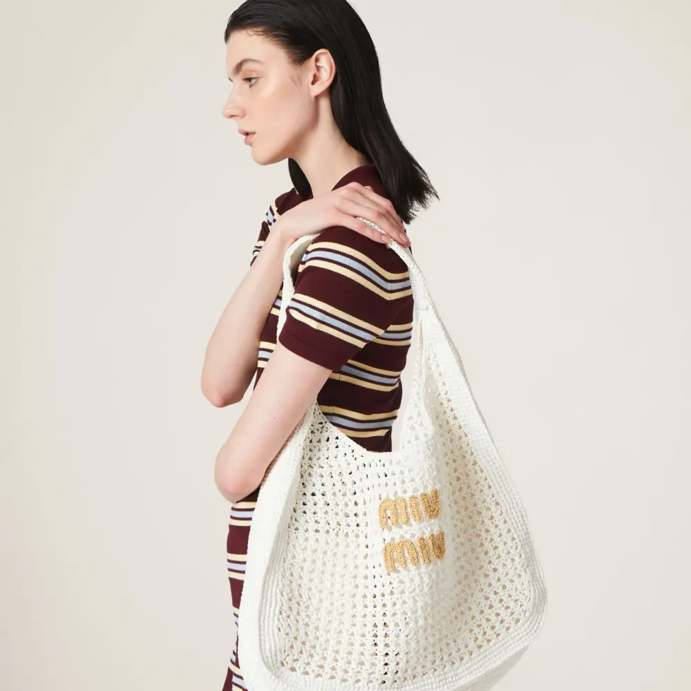 Alternative view of Túi Miu Miu Woven Fabric Hobo Bag ‘White’ 5BC116-2DO1-F0965-V-OOM