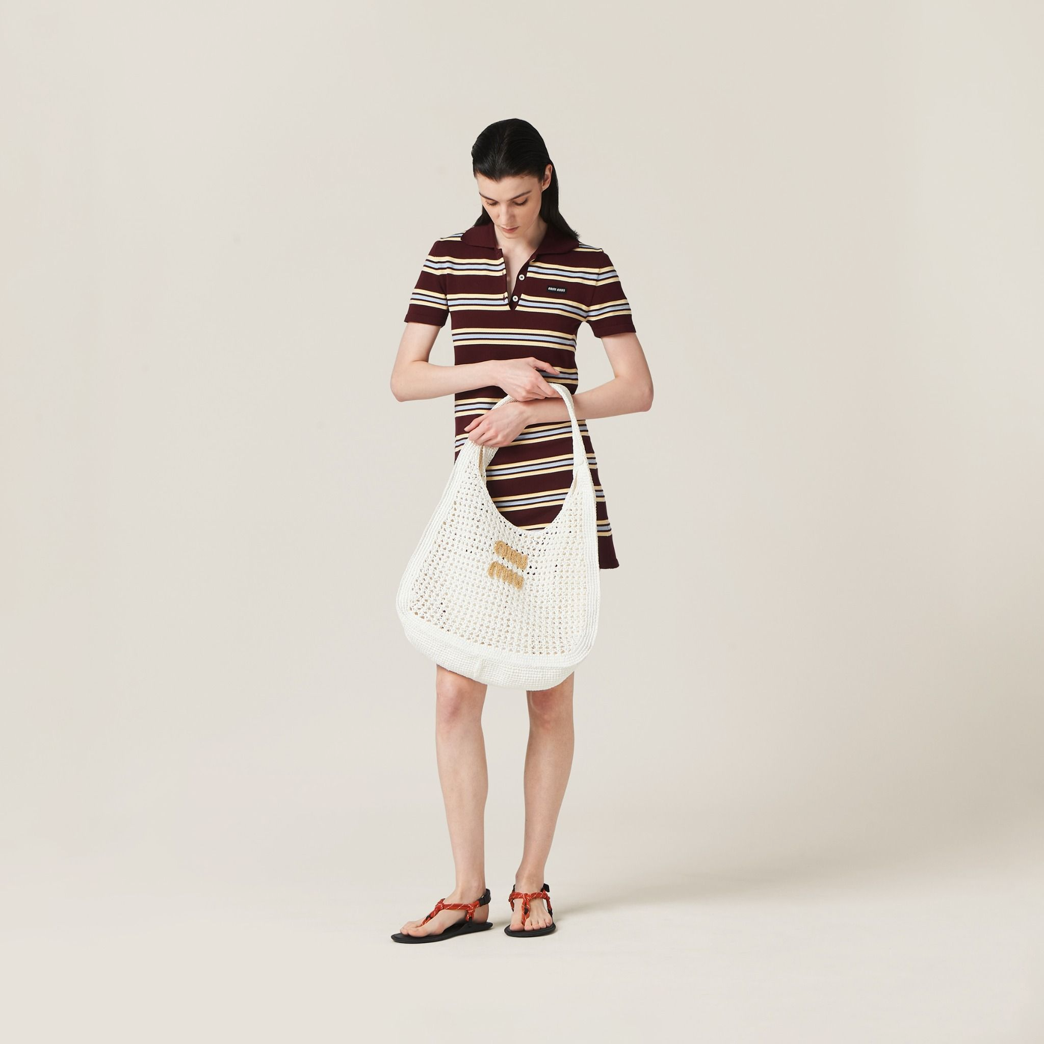 Túi Miu Miu Woven Fabric Hobo Bag ‘White’ 5BC116-2DO1-F0965-V-OOM - Ảnh 3