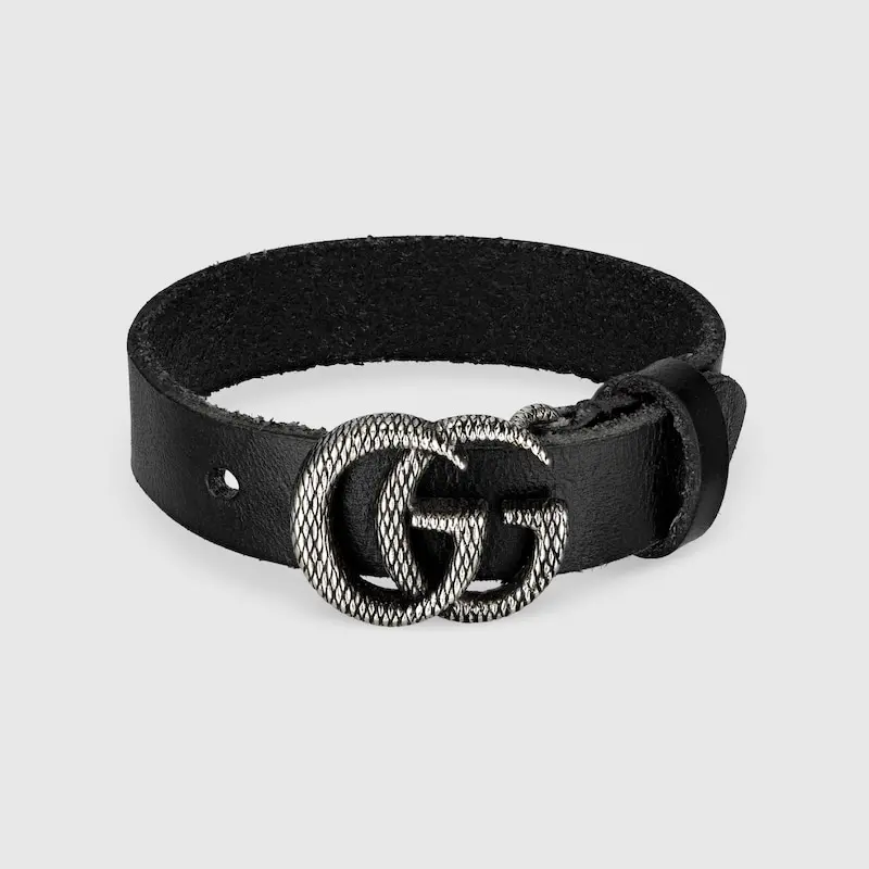 Alternative view of Vòng Tay Gucci Engraved Double G Leather Bracelet ‘Black’ 648702-J5244-9263