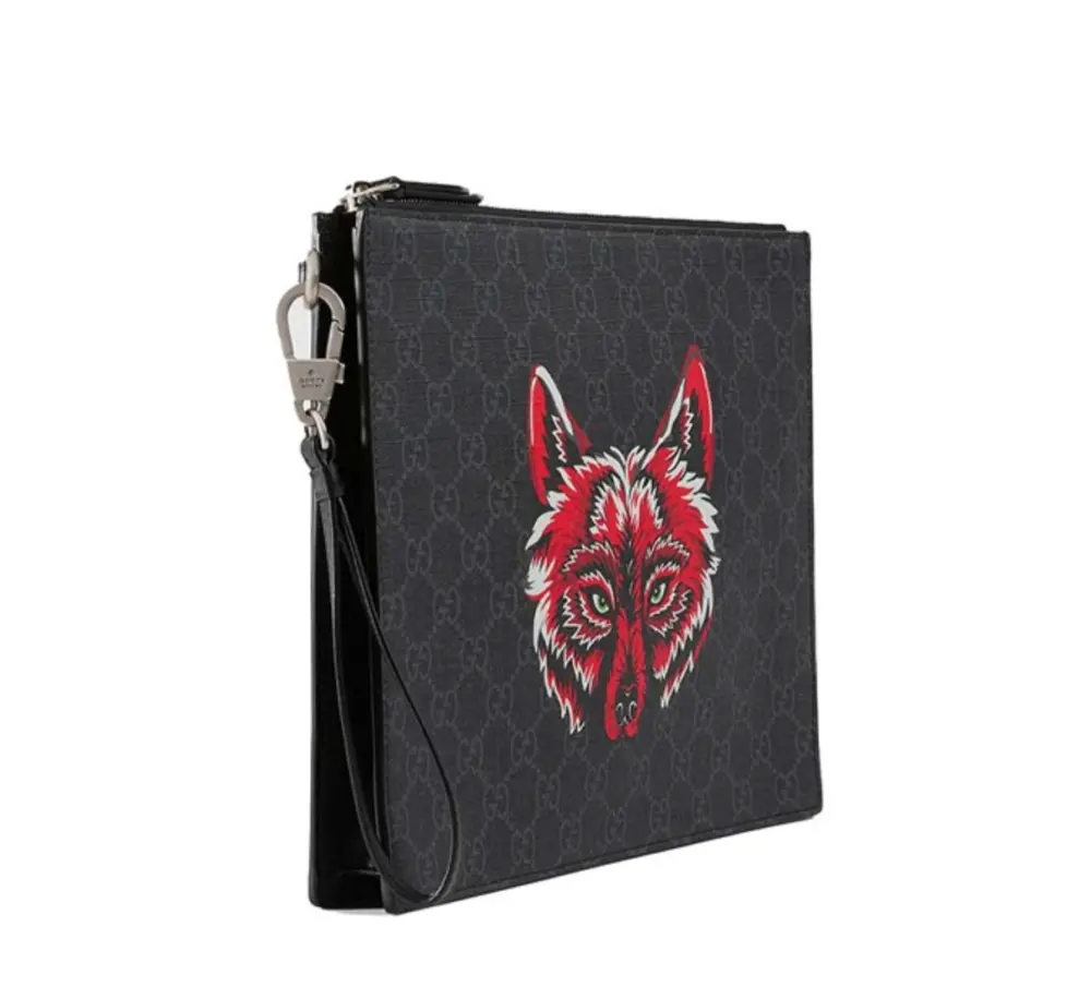 Túi Gucci Bestiary Pouch With Wolf 'Black' 547084-914AN-9789 - Ảnh 5