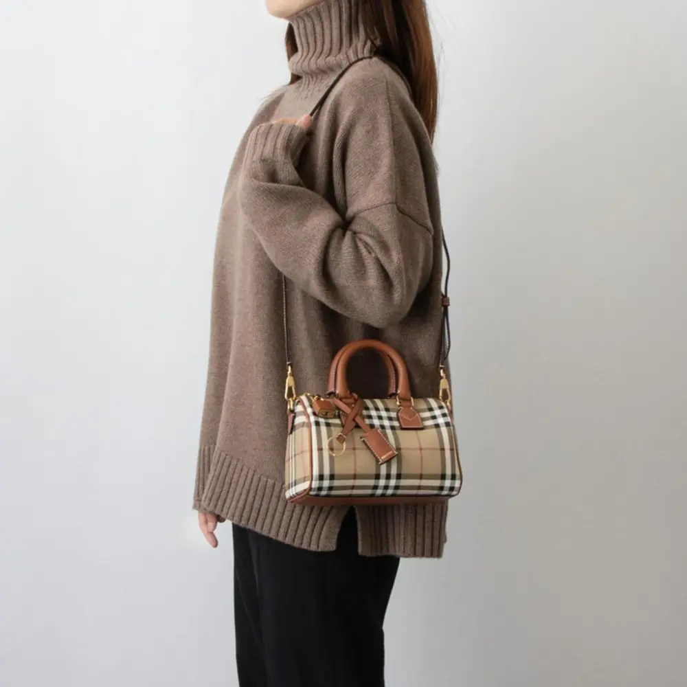 Túi Burberry Mini Check Bowling Bag 'Briar Brown' 80921301 - Ảnh 3