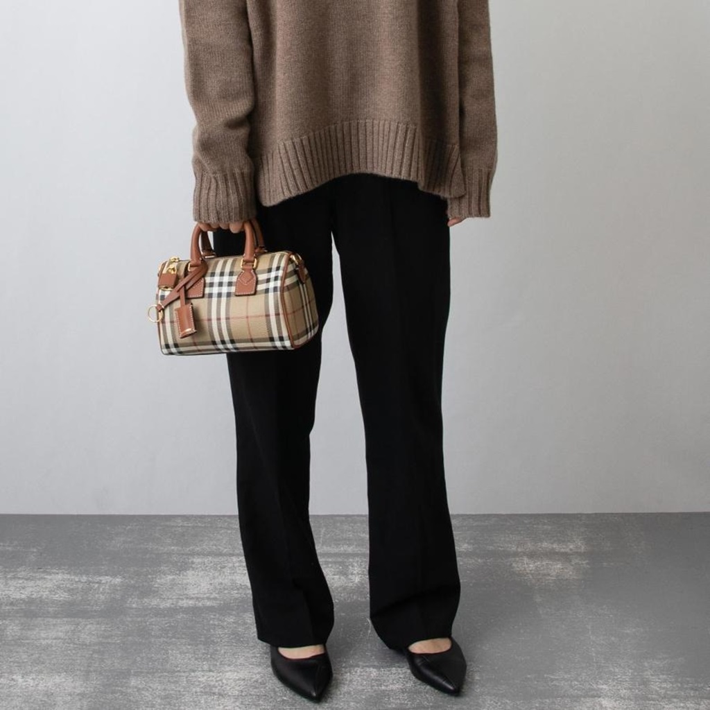 Túi Burberry Mini Check Bowling Bag 'Briar Brown' 80921301 - Ảnh 4