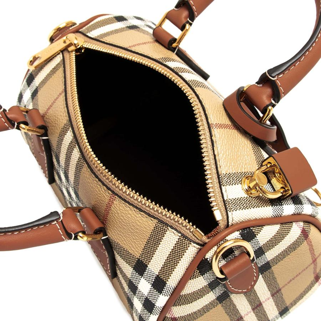 Túi Burberry Mini Check Bowling Bag 'Briar Brown' 80921301 - Ảnh 5