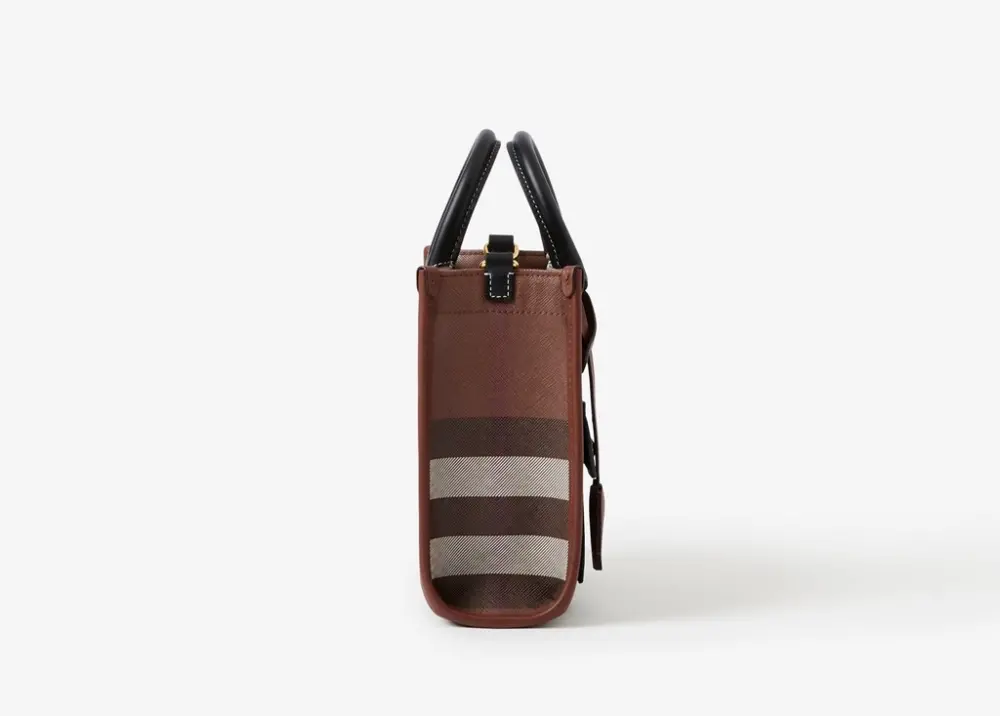 Túi Burberry Check Leather Mini Freya Tote 'Dark Birch Brown' 80696611 - Ảnh 3