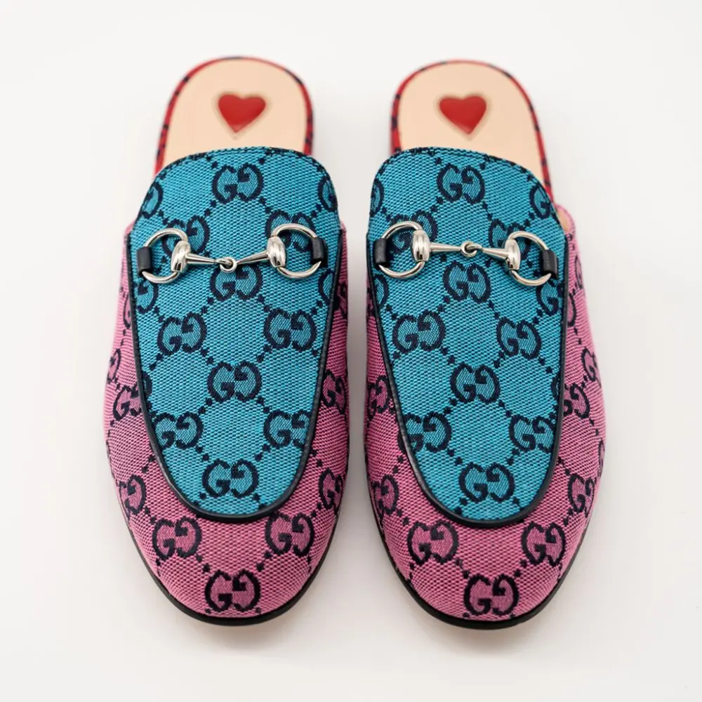 Giày Nữ Gucci Princetown GG Mules Slippe 'Blue Pink' - Ảnh 2