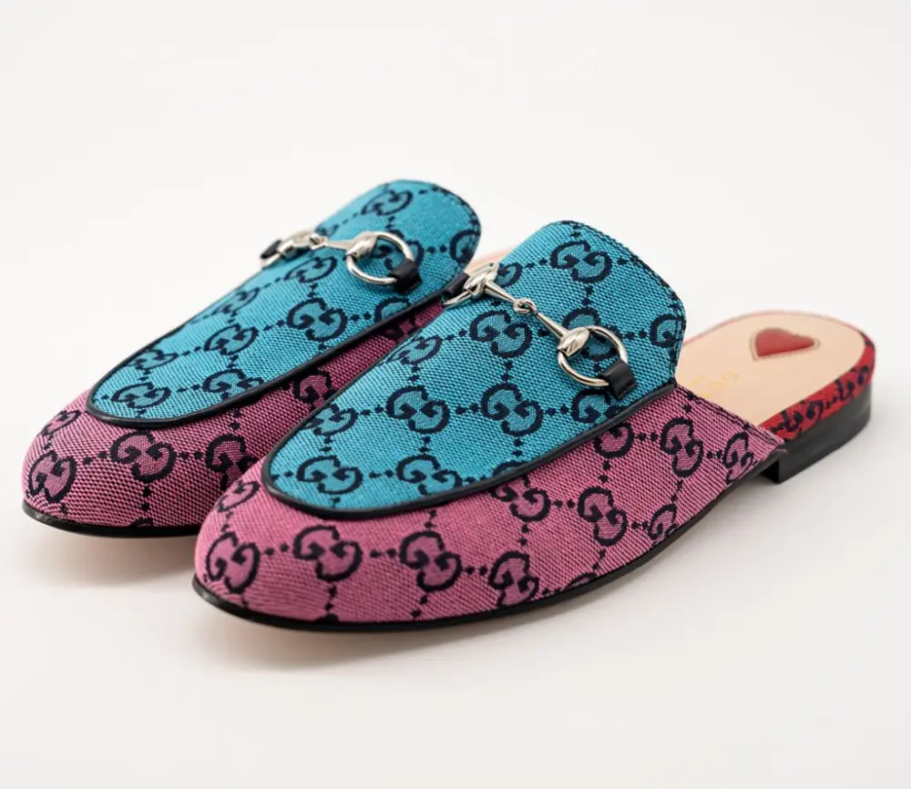 Giày Nữ Gucci Princetown GG Mules Slippe 'Blue Pink' - Ảnh 4