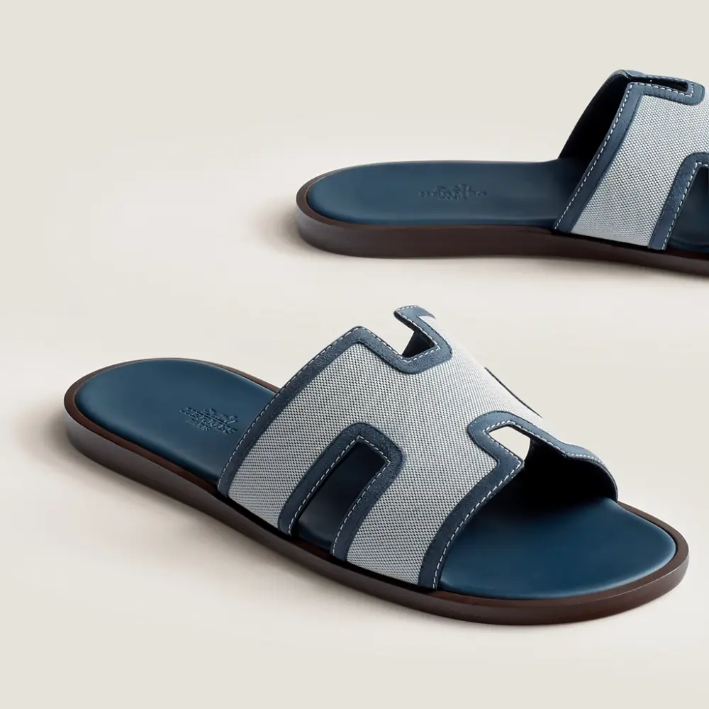Dép Hermes Izmir Canvas Sandal 'Blue' H221821ZHB1395 - Ảnh 4