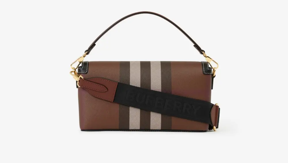 Alternative view of Túi Burberry Note Leather Check Handbag 'Dark Brown Birch' 80661671