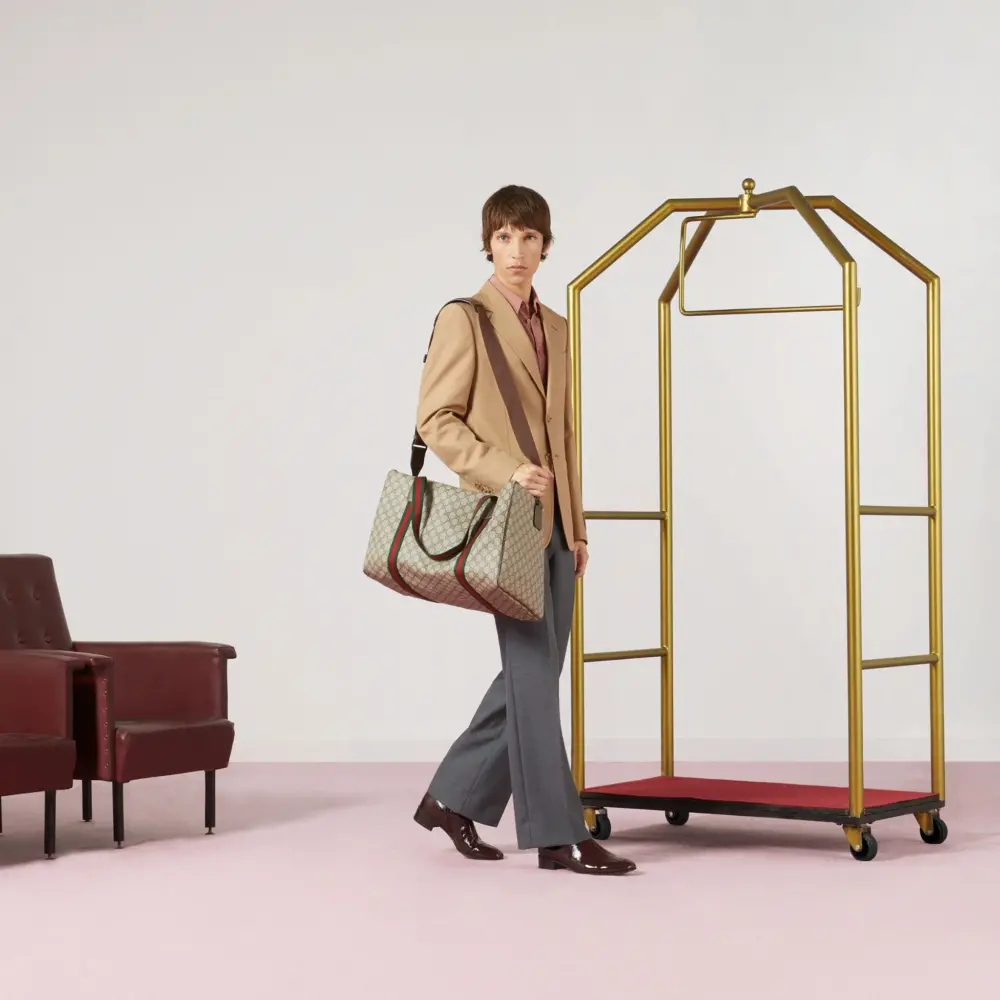 Túi Gucci Large Duffle Bag With Web 'Beige Ebony' 758664-FACK7-9768 - Ảnh 8