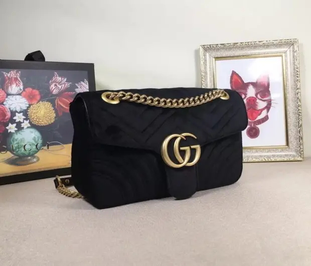 Túi Gucci GG Marmont Velvet Shoulder Bag 'Black' 443497-K4D2T-1000 - Ảnh 6