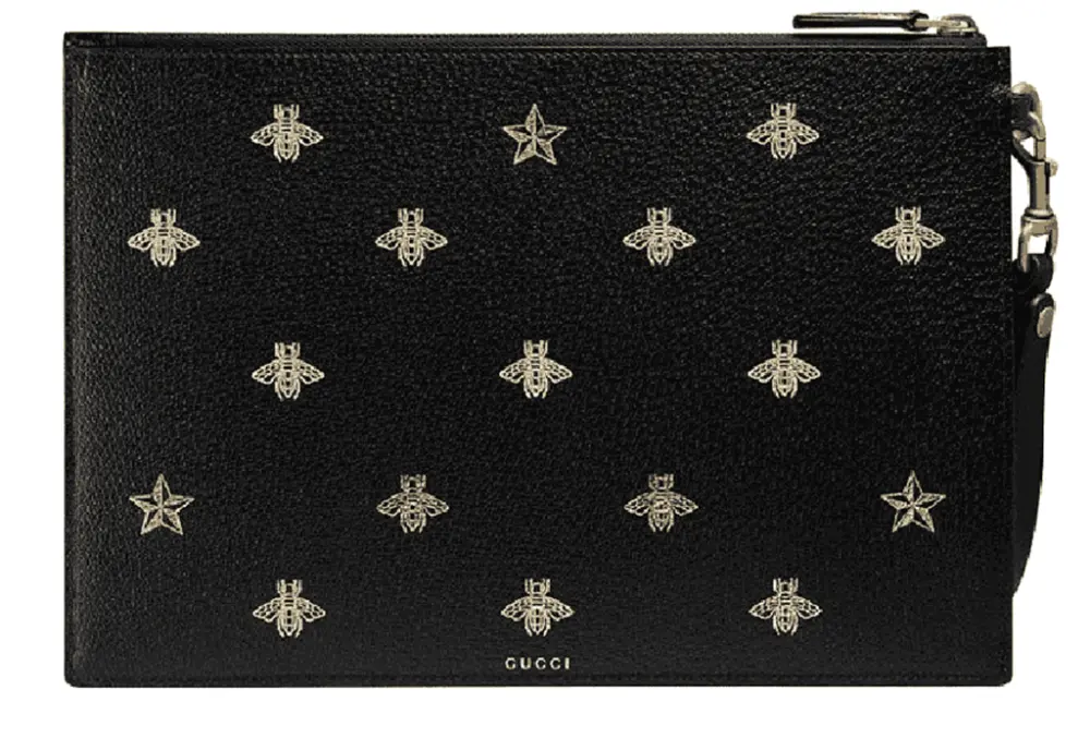 Túi Gucci Bee Star Leather Pouch 'Black' 495066-DJ2KT-8474
