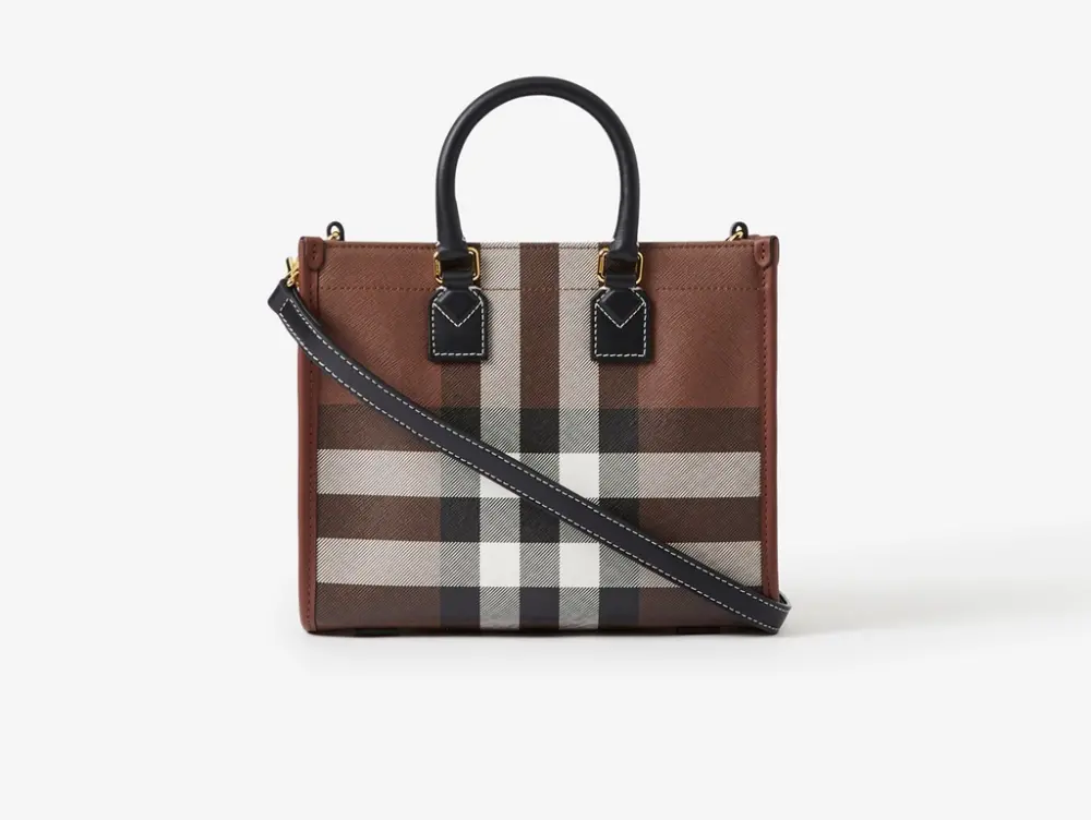 Túi Burberry Check Leather Mini Freya Tote 'Dark Birch Brown' 80696611 - Ảnh 4