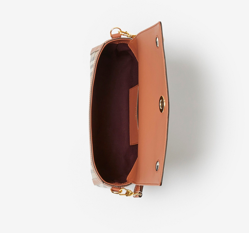 Túi Burberry Note Leather Check Handbag 'Briarwood' 80661651 - Ảnh 3