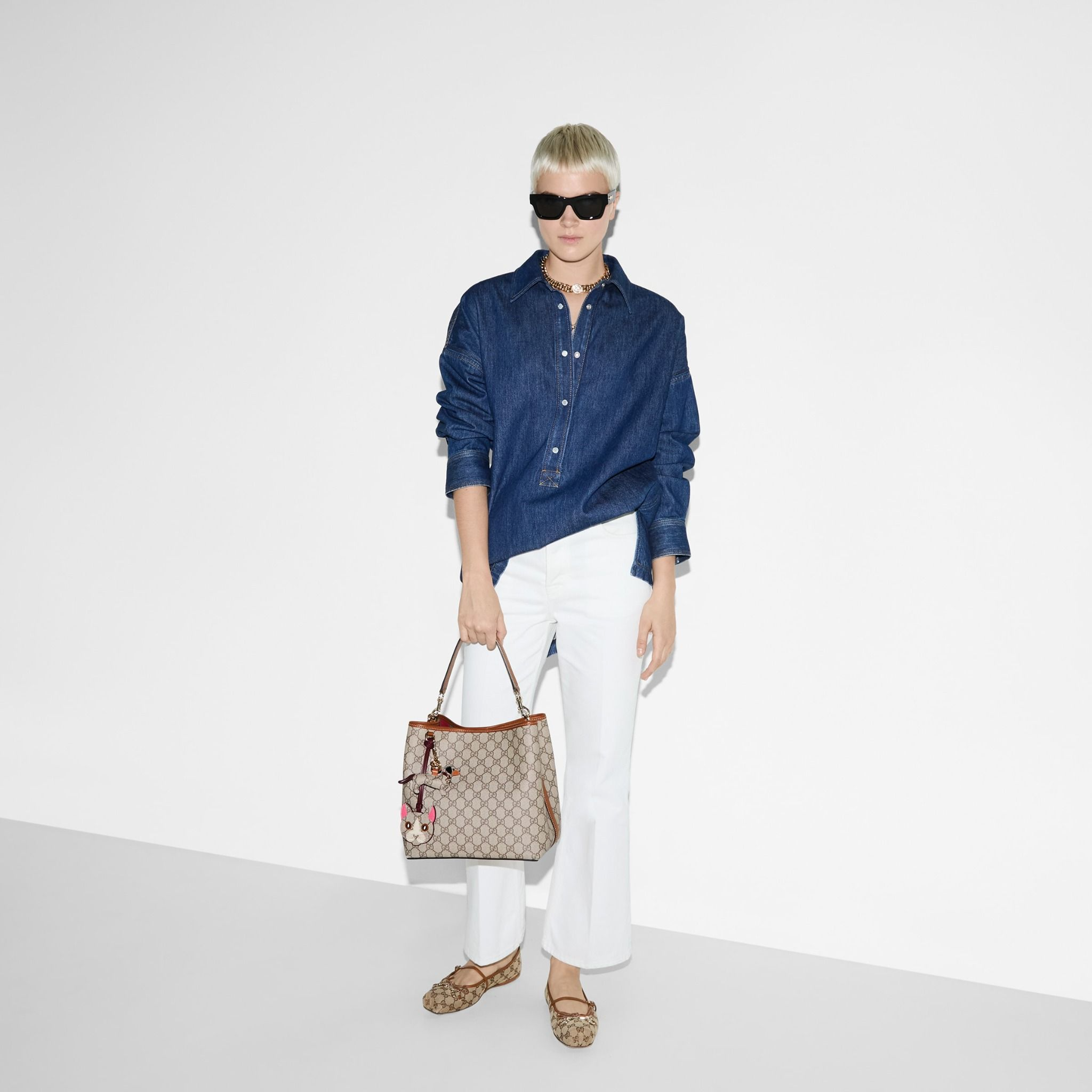 Túi Gucci GG Emblem Small Shoulder Bag 'Beige' 815103-FAD6L-9758 - Ảnh 7