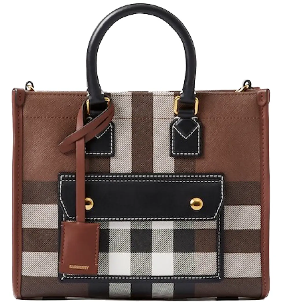 Túi Burberry Check Leather Mini Freya Tote 'Dark Birch Brown' 80696611