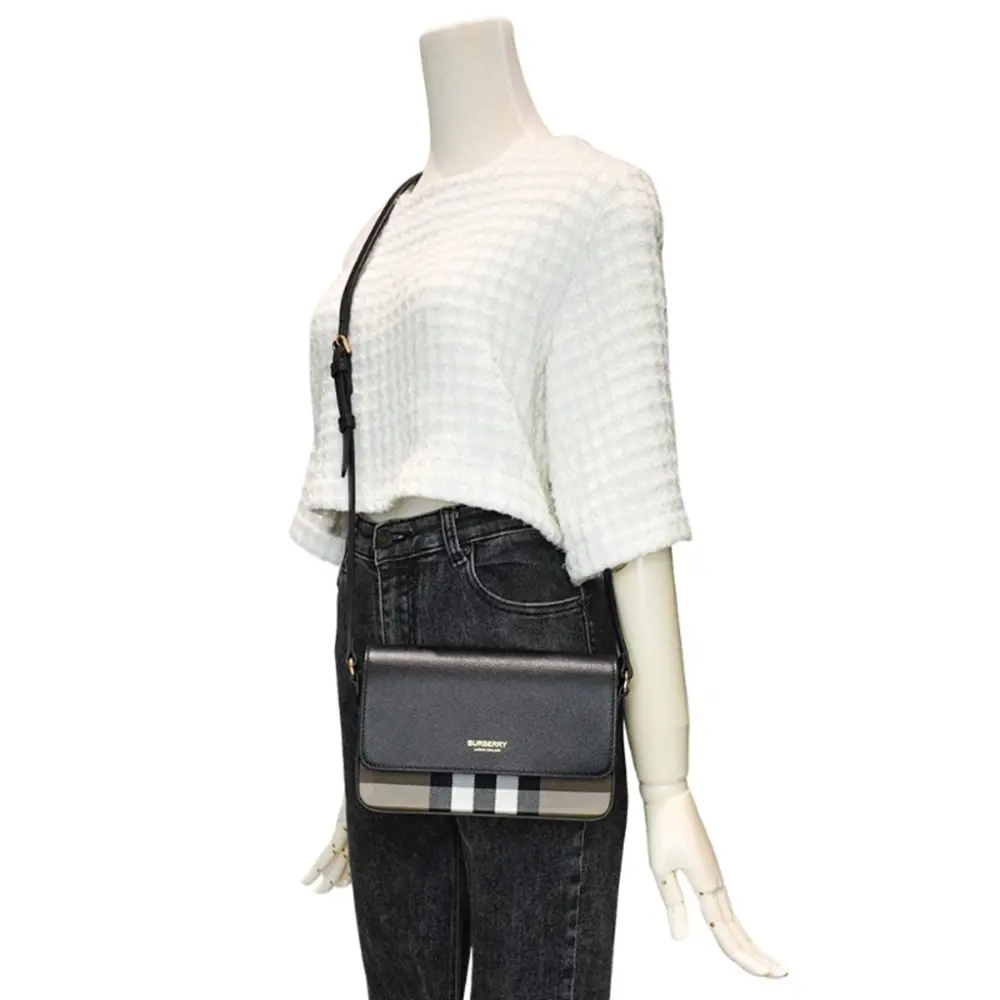 Alternative view of Túi Burberry Check Leather Crossbody Bag 'Black' 8084028