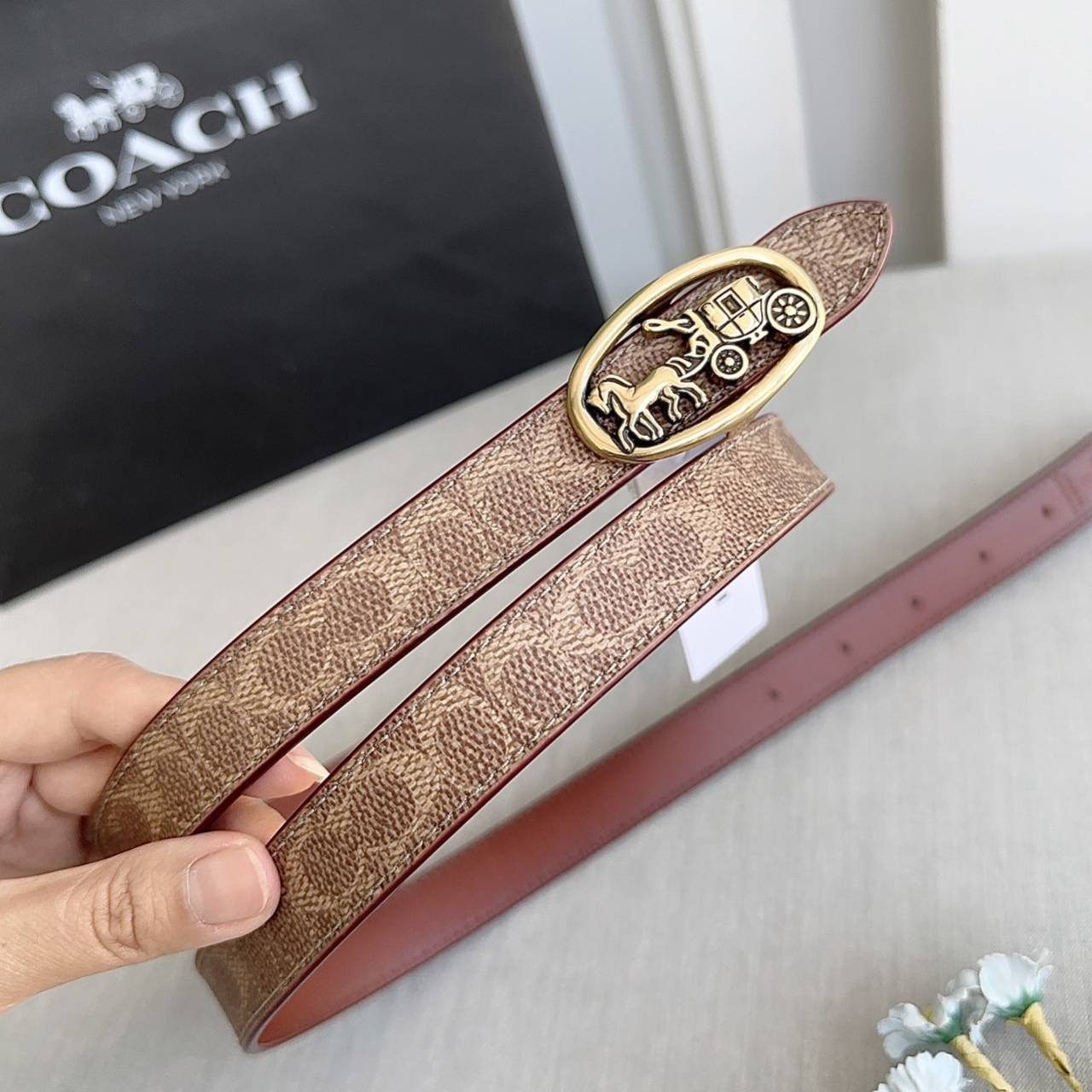 Thắt Lưng Coach Horse Medallion Buckle Belt 'Brown' C3271-B4SGU - Ảnh 4