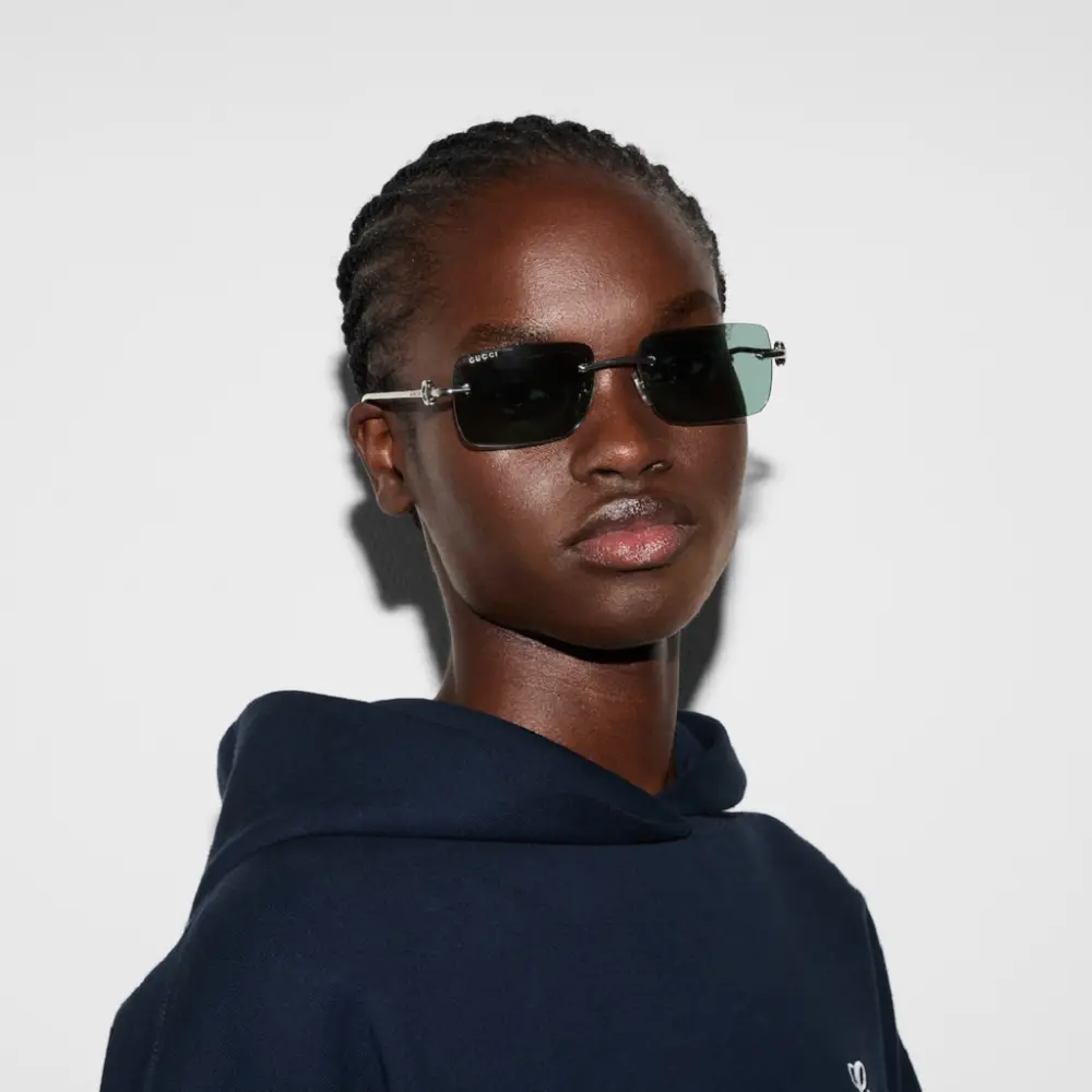Alternative view of Kính Gucci Rectangular Frame Sunglasses 'Silver Grey' 797456-I3330-8112