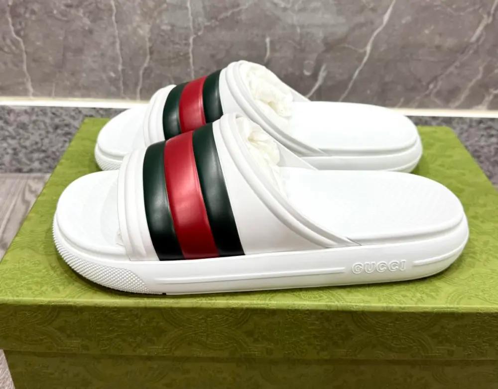 Dép Gucci Ace Web Striped Rubber ‘White’ 780286-J8700-9032 - Ảnh 4