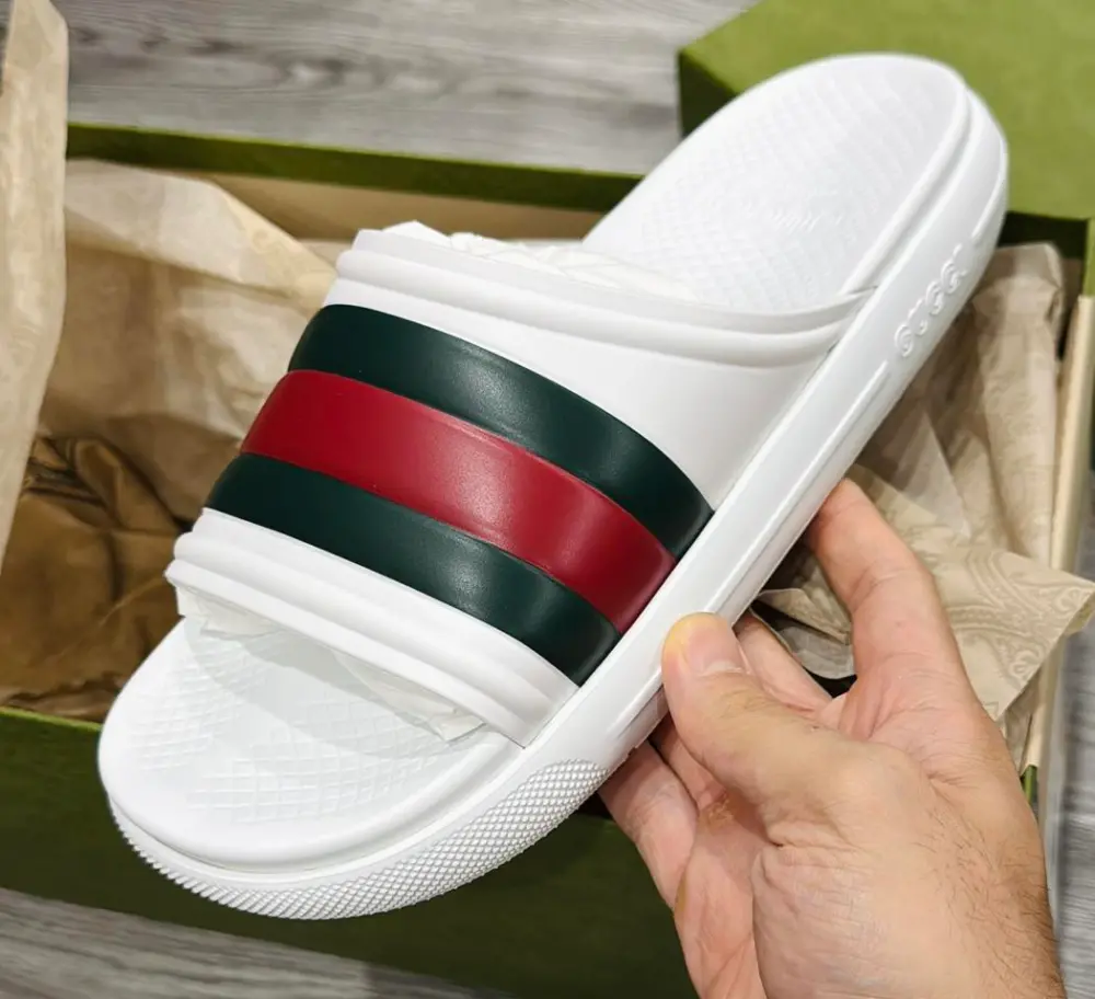 Dép Gucci Ace Web Striped Rubber ‘White’ 780286-J8700-9032 - Ảnh 2