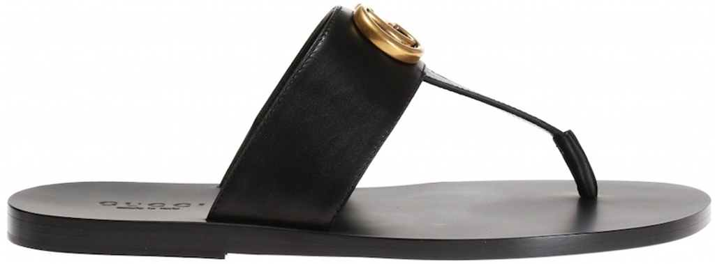 Dép Gucci Leather Thong Sandal With Double G ‘Black’ 498698-A4HD0-1000
