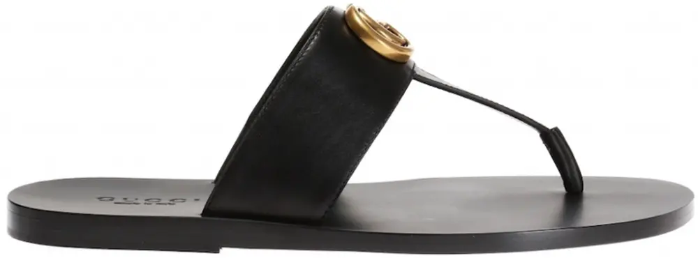 Dép Gucci Leather Thong Sandal With Double G ‘Black’ 498698-A4HD0-1000