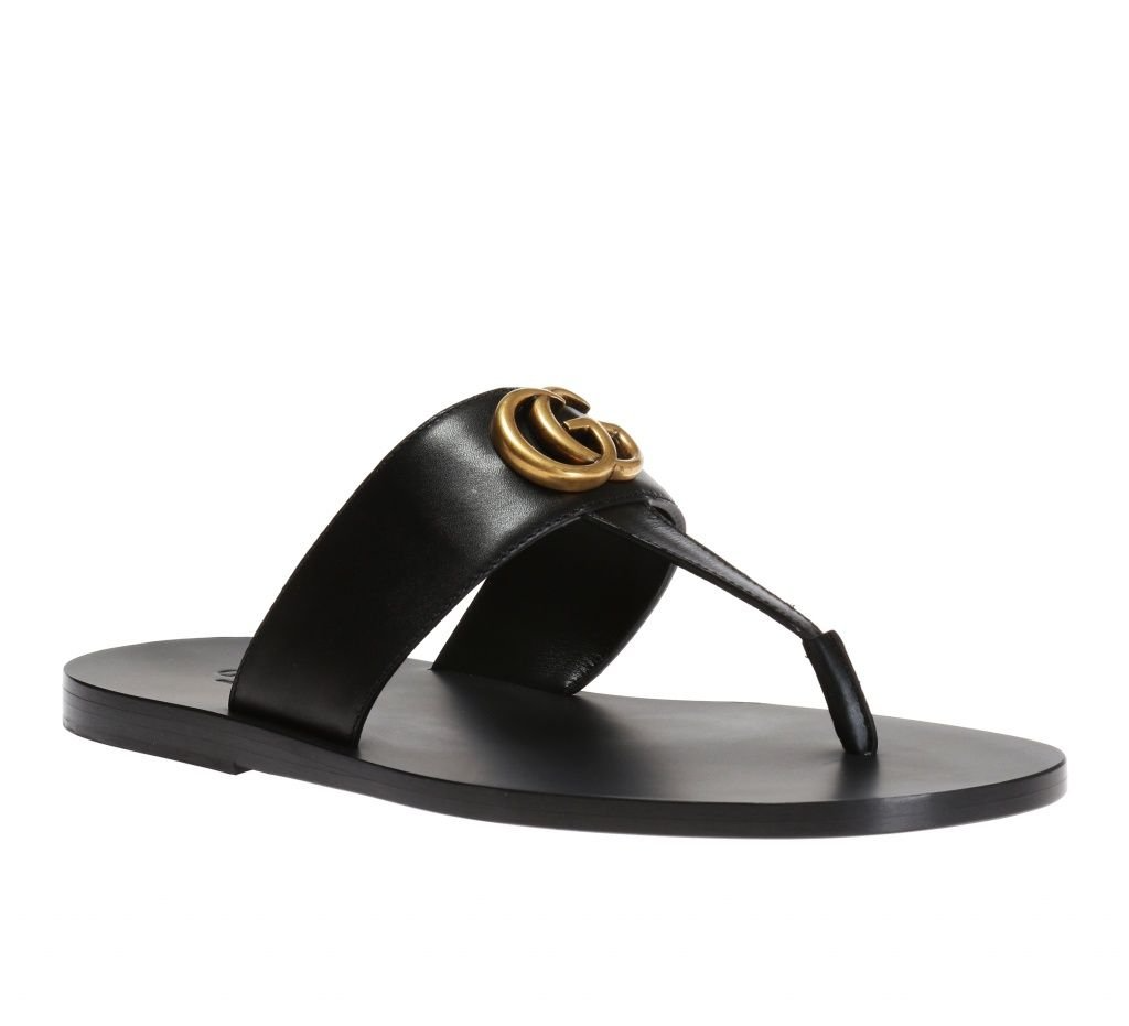 Dép Gucci Leather Thong Sandal With Double G ‘Black’ 498698-A4HD0-1000 - Ảnh 4