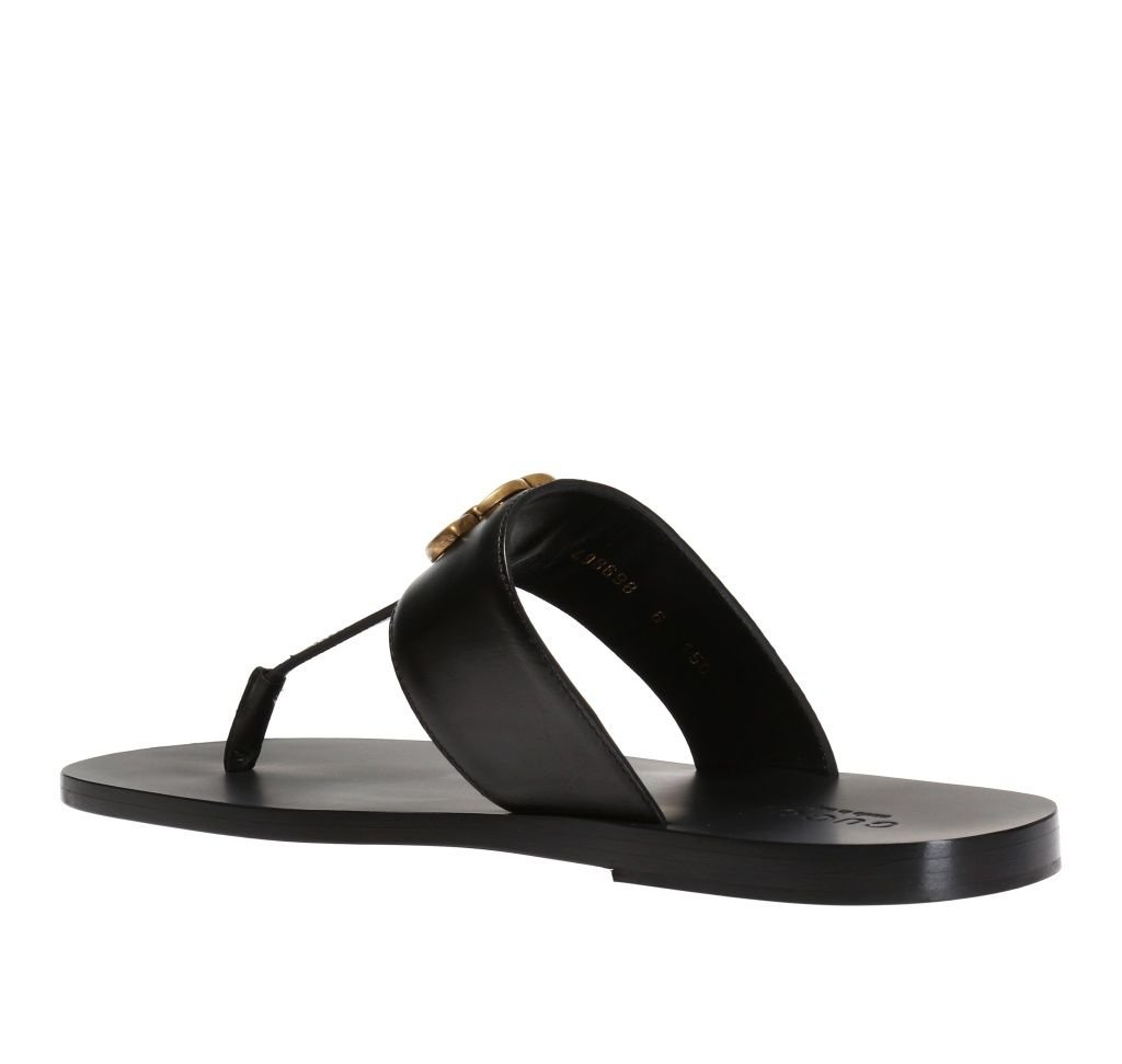 Dép Gucci Leather Thong Sandal With Double G ‘Black’ 498698-A4HD0-1000 - Ảnh 3