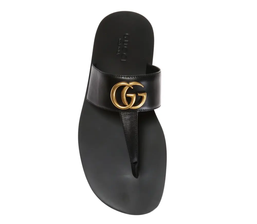 Alternative view of Dép Gucci Leather Thong Sandal With Double G ‘Black’ 498698-A4HD0-1000