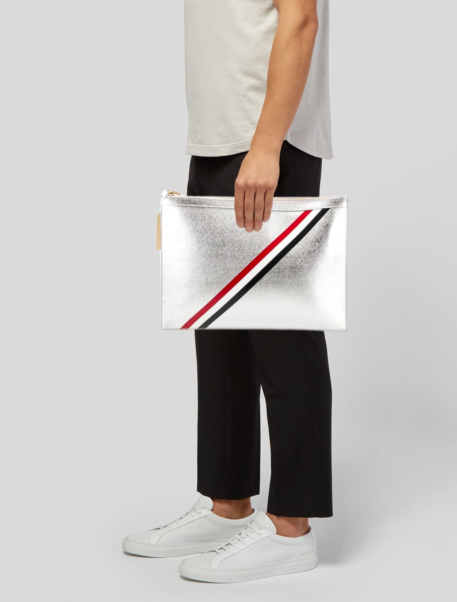 Alternative view of Túi Thom Browne Leather Clutch 'Silver' THO61718