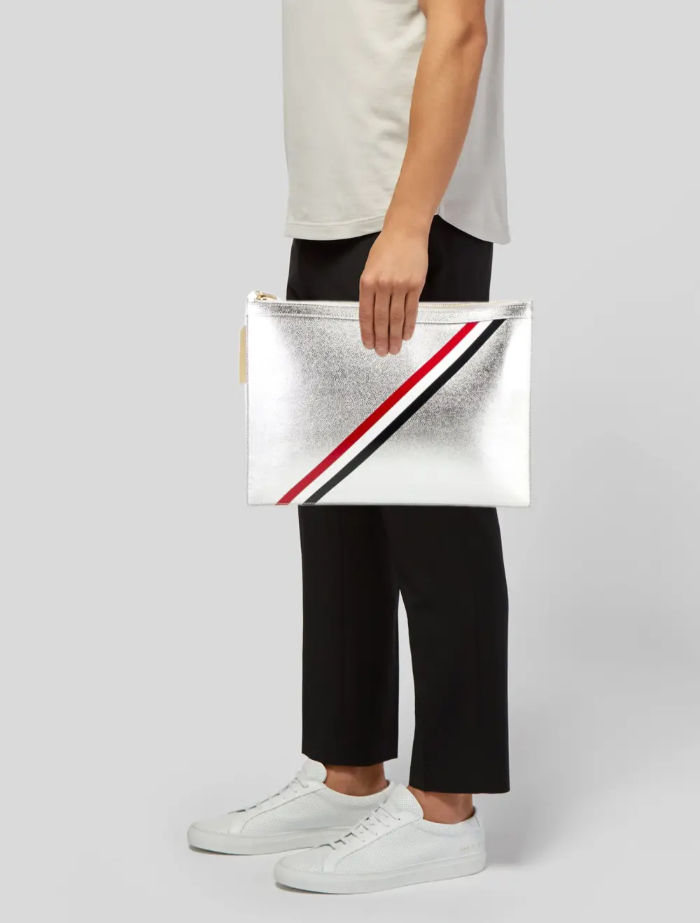 Alternative view of Túi Thom Browne Leather Clutch 'Silver' THO61718