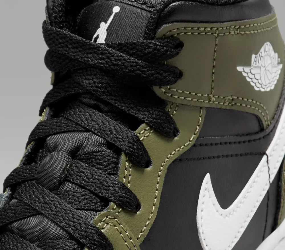 Alternative view of Giày Nike Air Jordan 1 Mid ‘Black White Olive’ DQ8423-092