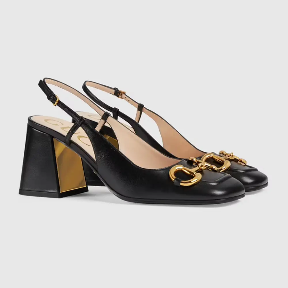 Giày Gucci Mid Heel Slingback With Horsebit Leather 'Black' 643892-C9D00-1000 - Ảnh 4