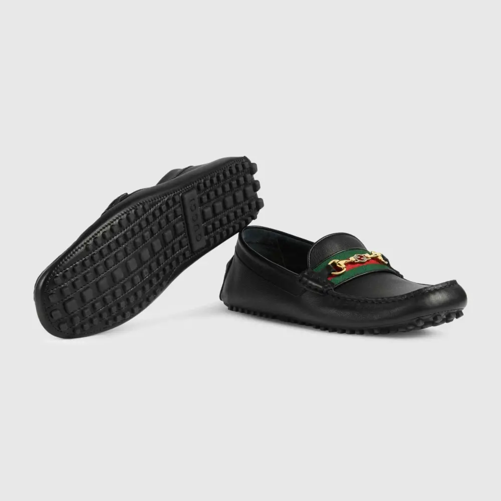 Alternative view of Giày Gucci Driver With Web Leather 'Black' 624698-1XH10-1066